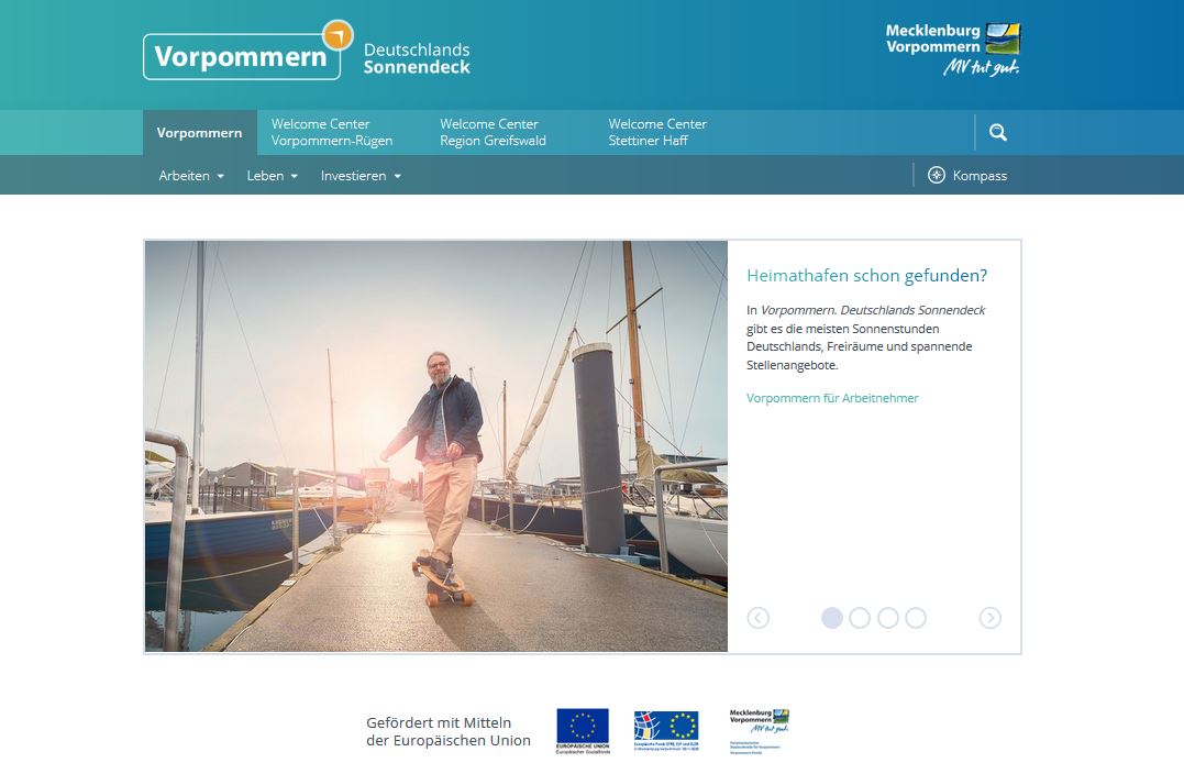 Neue Website www.vorpommern-sonnendeck.de vermarktet Vorpommern als Region zum Arbeiten, Leben und Investieren